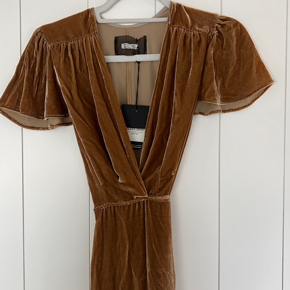Reformation Gemma dress gold small velvet nwt
